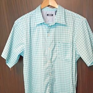 Izod Short-Sleeve Gingham Button-Down Shirt - Aqua & White Size Large